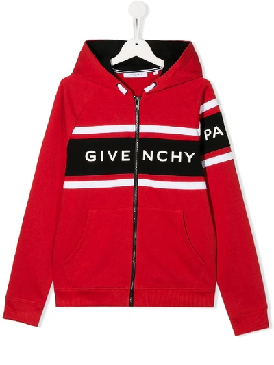 Shop Givenchy Logo Jersey Hoody In Red