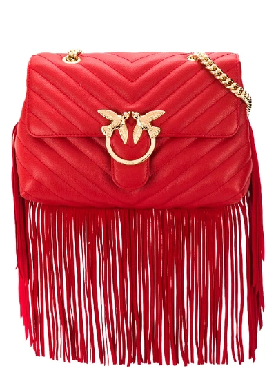 Shop Pinko Love Fringed Crossbody Bag In Red