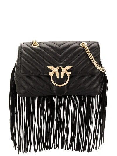 Shop Pinko Love Fringed Crossbody Bag In Black