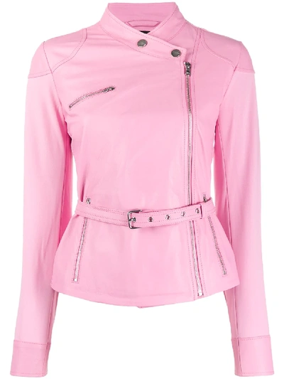 Shop Pinko Belted Slim-fit Jacket In Pink