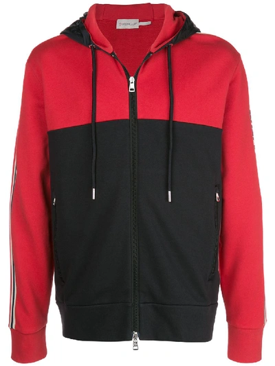 Shop Moncler Colour Blocked Zipped Hoodie In Red