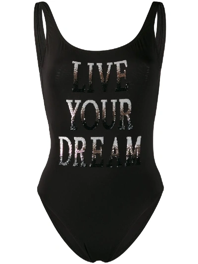 Shop Alberta Ferretti Live Your Dream Slogan Swimsuit In Black