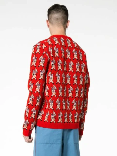 Shop Gucci Wool Pig Print V-neck Sweater In 6527 Red