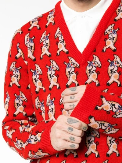 Shop Gucci Wool Pig Print V-neck Sweater In 6527 Red