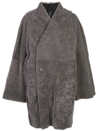 Shop Rick Owens Wrap-style Shearling Coat In Dust