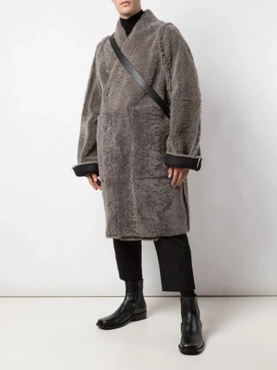 Shop Rick Owens Wrap-style Shearling Coat In Dust