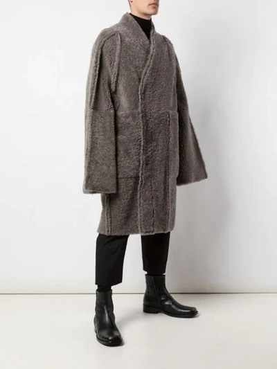 Shop Rick Owens Wrap-style Shearling Coat In Dust