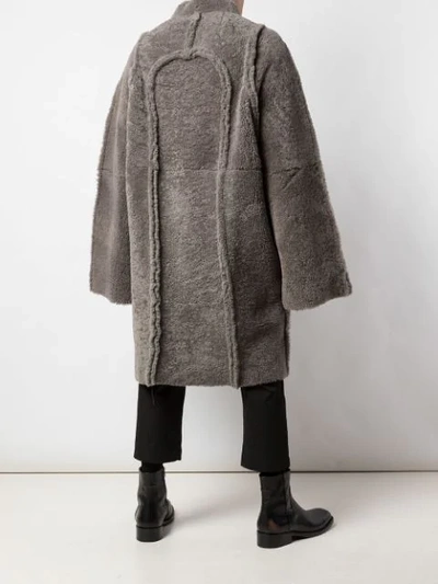 Shop Rick Owens Wrap-style Shearling Coat In Dust