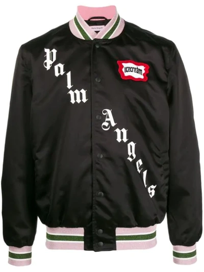 Shop Palm Angels X Ice Cream Studded Varsity Jacket In Black
