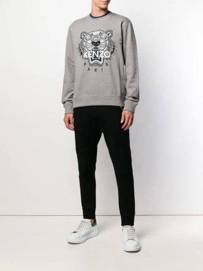 Shop Kenzo Tiger Embroidered Sweatshirt In Grey