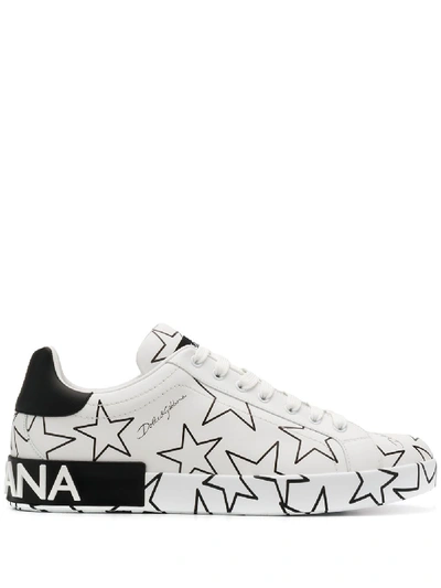 Shop Dolce & Gabbana Low Sneaker With Star Print And Logo In White