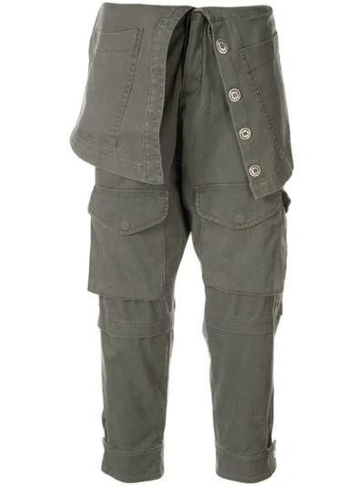 Shop Greg Lauren Foldover Waist Military Trousers In Green