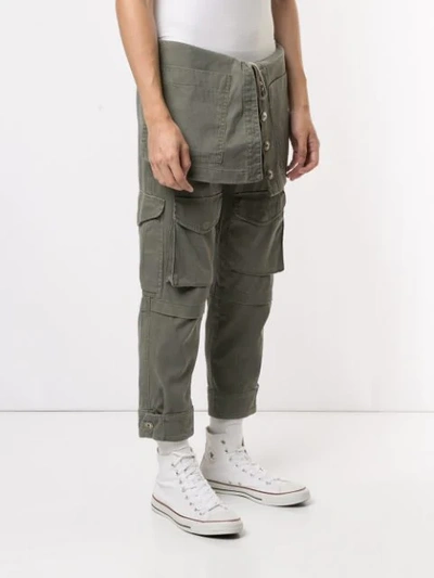 Shop Greg Lauren Foldover Waist Military Trousers In Green
