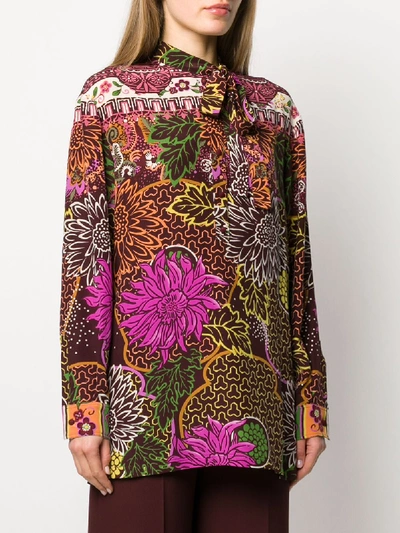 Shop Valentino Flower Print Silk Blouse In Multicolor