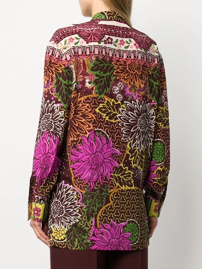 Shop Valentino Flower Print Silk Blouse In Multicolor