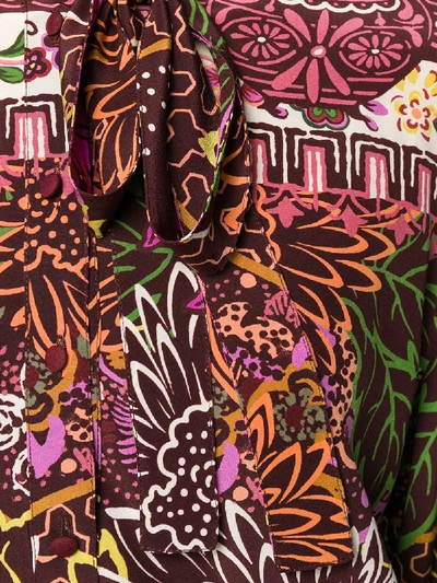 Shop Valentino Flower Print Silk Blouse In Multicolor