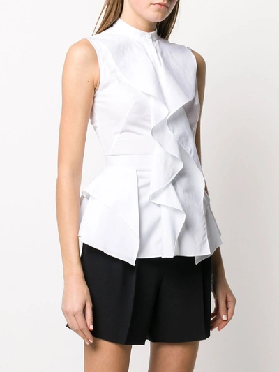 Shop Alexander Mcqueen Sleeveless Ruffle Cotton Shirt In White