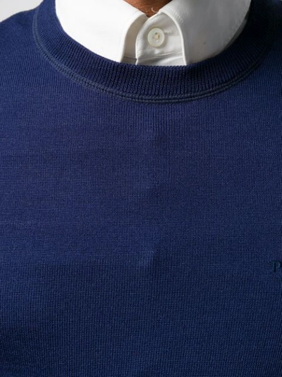 Shop Prada Embroidered Logo Crew Neck Jumper In Blue