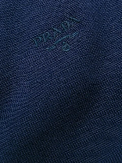 Shop Prada Embroidered Logo Crew Neck Jumper In Blue