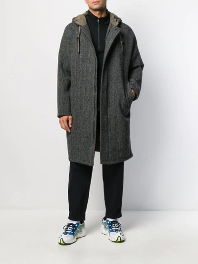 Shop Aspesi Woven-print Hooded Coat In Grey