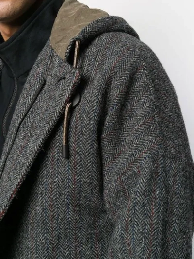 Shop Aspesi Woven-print Hooded Coat In Grey