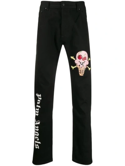 Shop Palm Angels X Ice Cream Logo Printed Jeans In Black