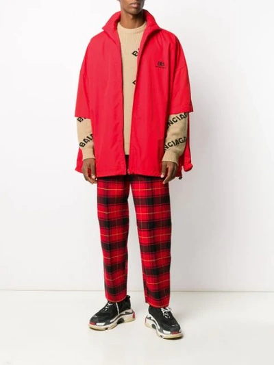 Shop Balenciaga Double Sleeve Zip-up Jacket In Red