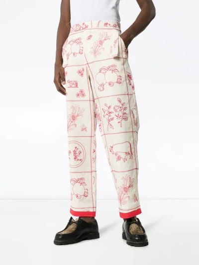 Shop Bode Edwardian Redwork Wide-leg Trousers In White