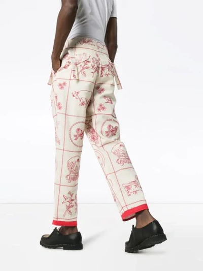 Shop Bode Edwardian Redwork Wide-leg Trousers In White