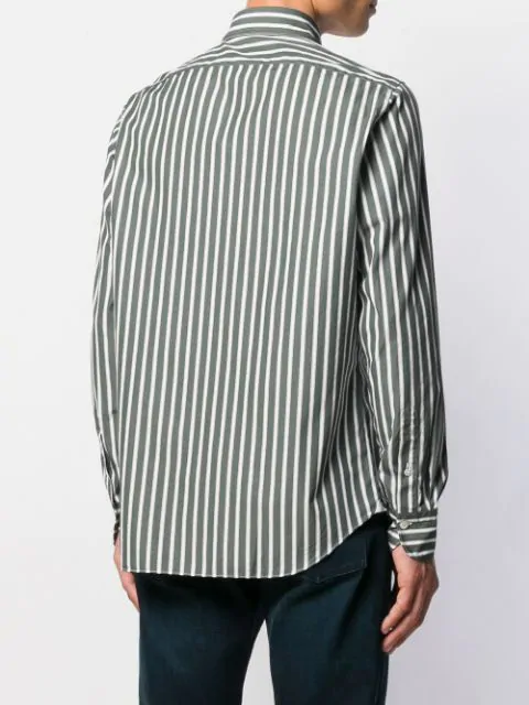 Finamore 1925 Napoli Gestreiftes Button Down Hemd In Green Modesens
