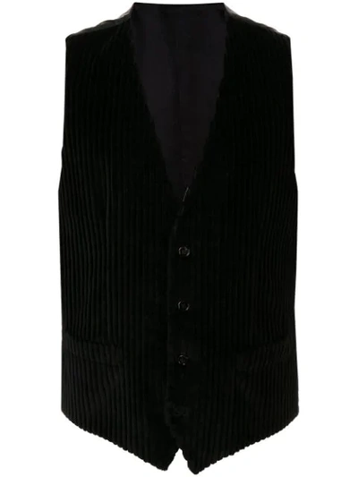 Shop Dolce & Gabbana Scalloped Ribbed Knit Waistcoat In Black