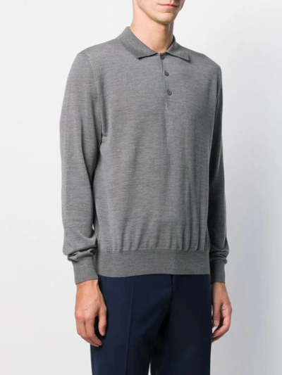 Shop Canali Long-sleeve Polo Shirt In Grey