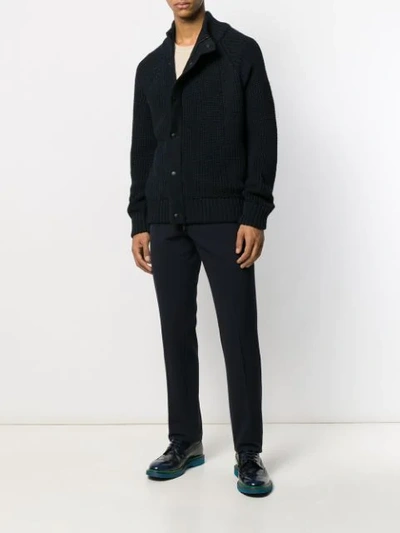Shop Roberto Collina Button Up Ribbed Cardigan In 09 Nero Navy