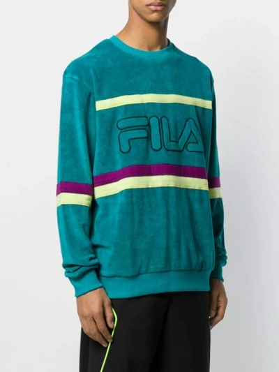 Shop Fila Textured Logo Embroidered Sweatshirt In 366 Blue