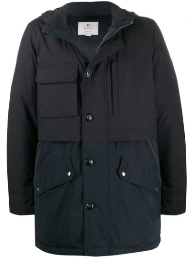 Shop Woolrich Long-sleeve Panelled Parka In Blue