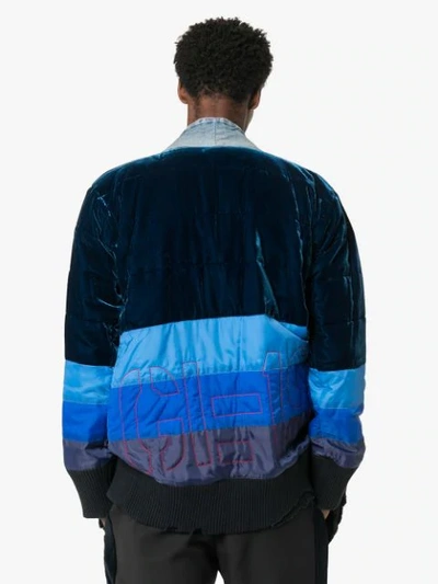 Shop Greg Lauren Kimono-style Stripe Padded Jacket In Blue