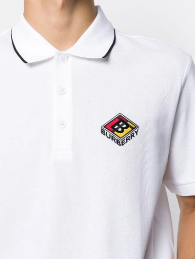 Shop Burberry Logo Embroidery Polo Shirt In A1464 White