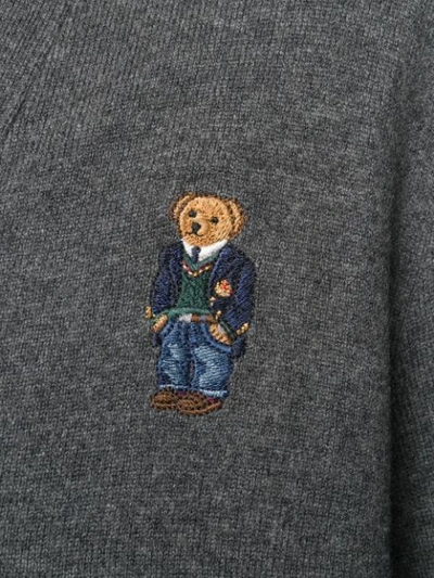 Shop Polo Ralph Lauren Embroidered Bear Cardigan In Grey
