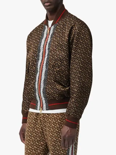 Shop Burberry Kenworthy Monogram Print Bomber Jacket - Brown