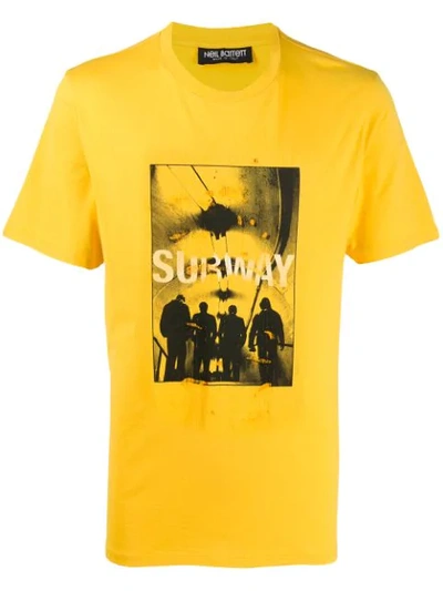 Shop Neil Barrett Subway Print Ripped T-shirt In Yellow