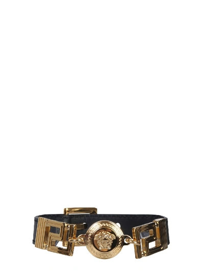 Shop Versace Leather Bracelet In Nero