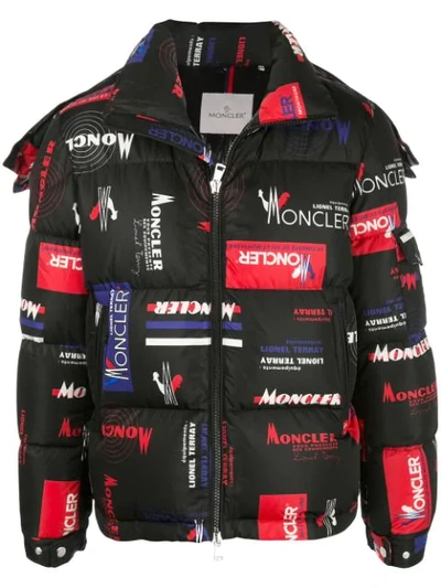 Shop Moncler Logo Print Puffer Jacket In Black