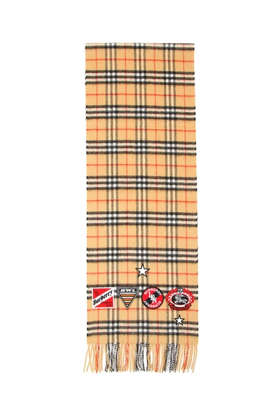 Shop Burberry Vintage Check Badge Scarf In Antique Yellow (beige)