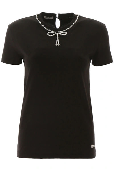 Shop Miu Miu T-shirt With Decorative Pearls In Nero (black)