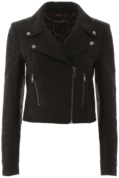 Shop Dolce & Gabbana Jacquard Biker Jacket In Nero (black)