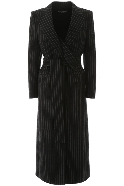 Shop Dolce & Gabbana Pinstripe Wool Coat In Rigato (black)