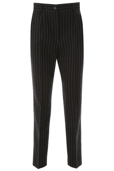 Shop Dolce & Gabbana Pinstriped Trousers In Rigato (black)