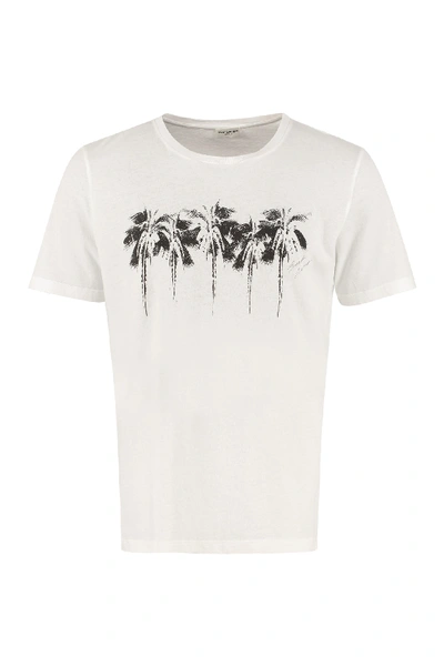 Shop Saint Laurent Short Sleeve Printed Cotton T-shirt In White