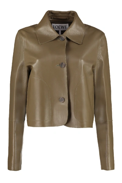 Shop Loewe Lamb Leather Jacket In Khaki