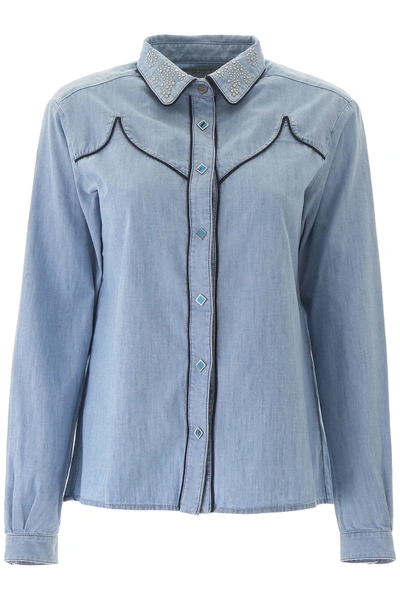 Shop Golden Goose Shirt With Studs In Light Wash (blue)